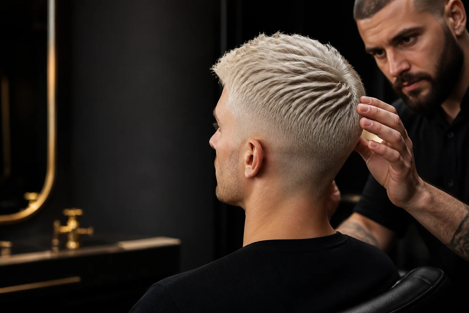 Finished platinum men’s hairstyle